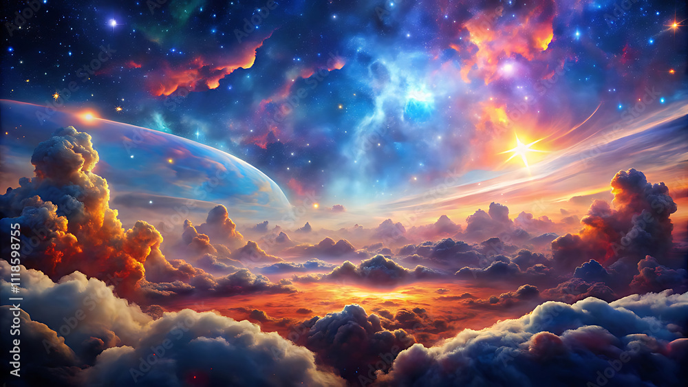 Expansive Space Scene with Vibrant Nebulous Clouds A Captivating Blend of Colors Illuminating the Immense Scale of Outer Space Expansive Space Scene with Vibrant Nebulous Clouds A Captivating Blend of Colors Illuminating the Immense Scale of Outer Space