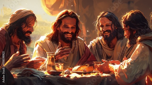 Artistic vector of Jesus sharing a meal with sinners and tax collectors