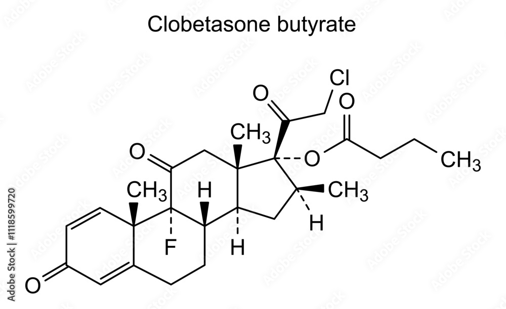 Chemical structure of clobetasone butyrate, drug substance Chemical structure of clobetasone butyrate, drug substance