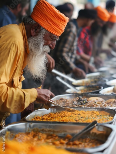 Selfless service at sikh langar community kitchen in india celebrating equality photo