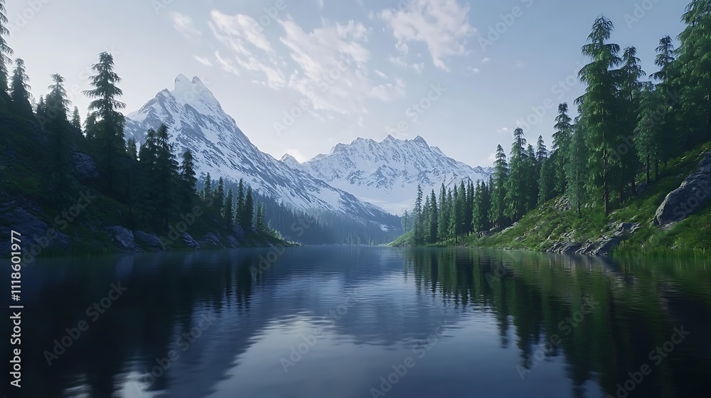 Serene Mountain Lake Reflecting Snow Capped Peaks Serene Mountain Lake Reflecting Snow Capped Peaks