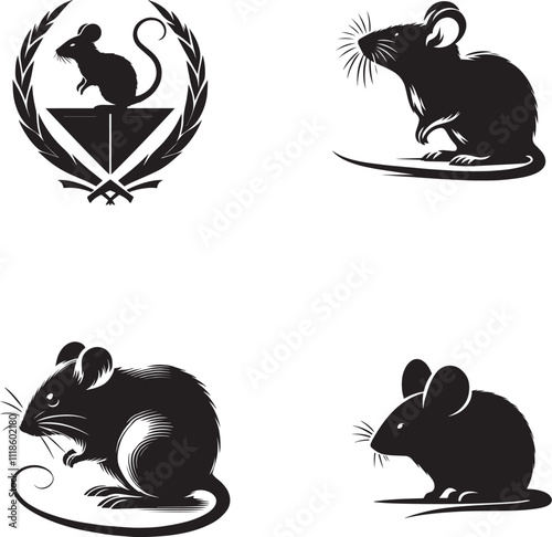 Mouse black and white silhoutte assets in vector farm illustration 