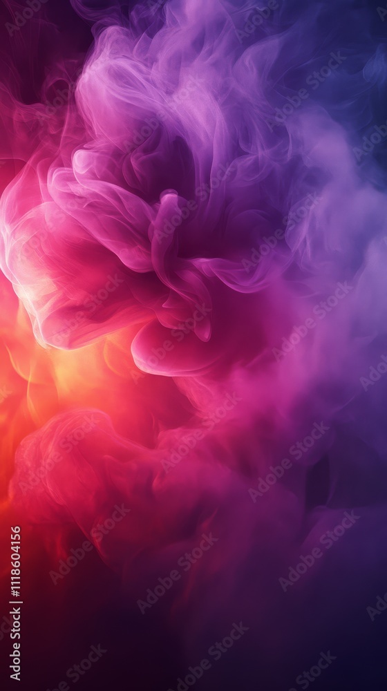 Fototapeta premium Abstract Smoke Swirls: An abstract interpretation of a vibrant smoke plume captured in vivid hues of pink, red, and purple, evokes a sense of fluidity and dynamism.