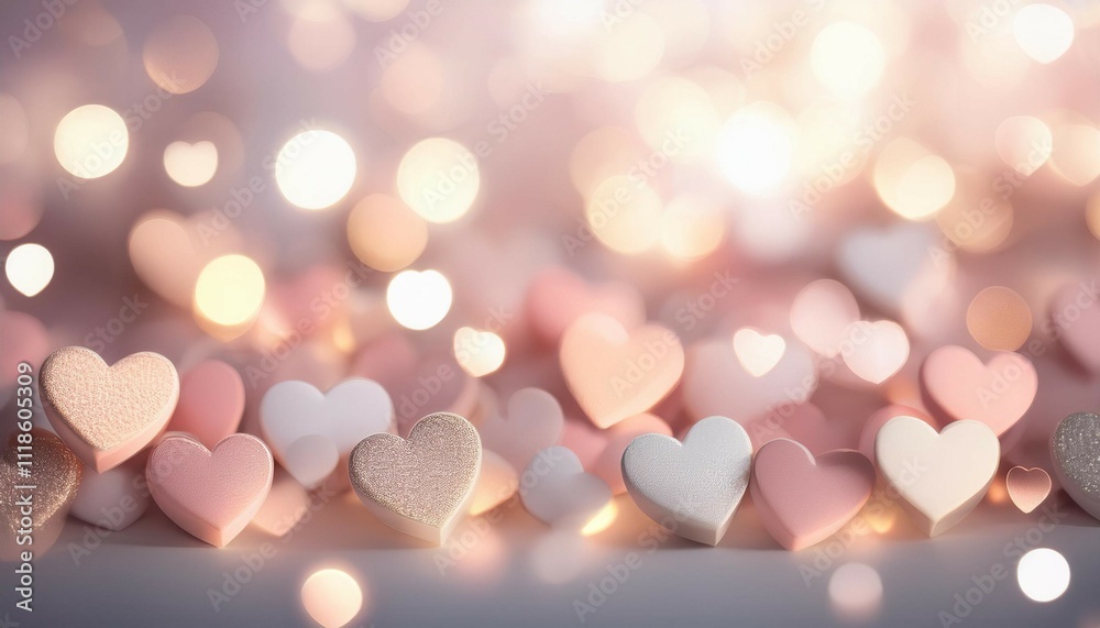 Fototapeta premium blurred background with hearts pastel colors white background and bokeh effect