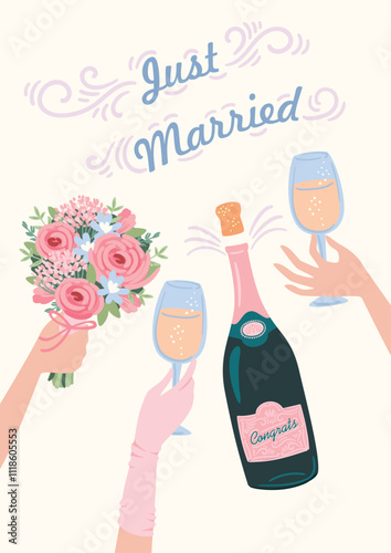 Just married. Vector illustration for wedding concept and other