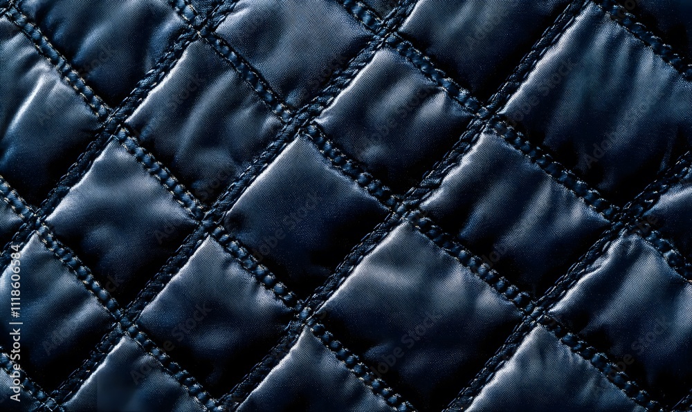 Fototapeta premium Close-up of dark blue quilted fabric texture.