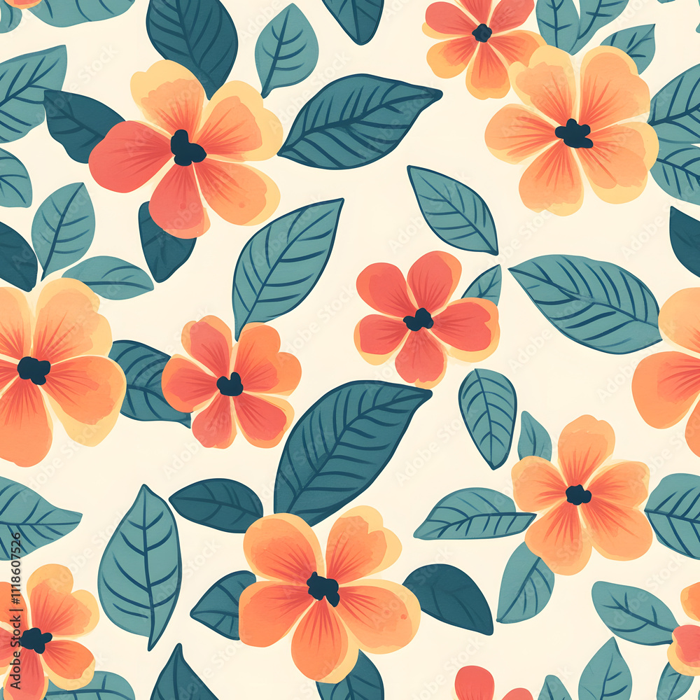 Obraz premium Seamless Orange Flower Pattern