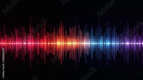 Vibrant artistic representation of colorful sound waves against a black background with ample copyspace for text