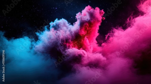Obraz na plátne A captivating display of colorful pink and blue clouds swirling in a cosmic sky, creating an etheric and dreamlike visual that evokes imagination and wonder