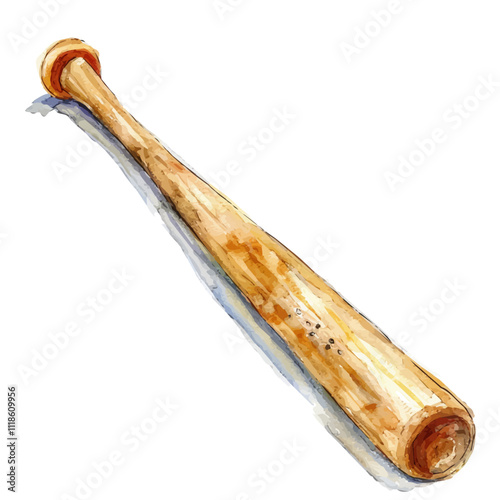 A watercolor vector of Baseball Bat, isolated on a white background. Baseball Bat vector.