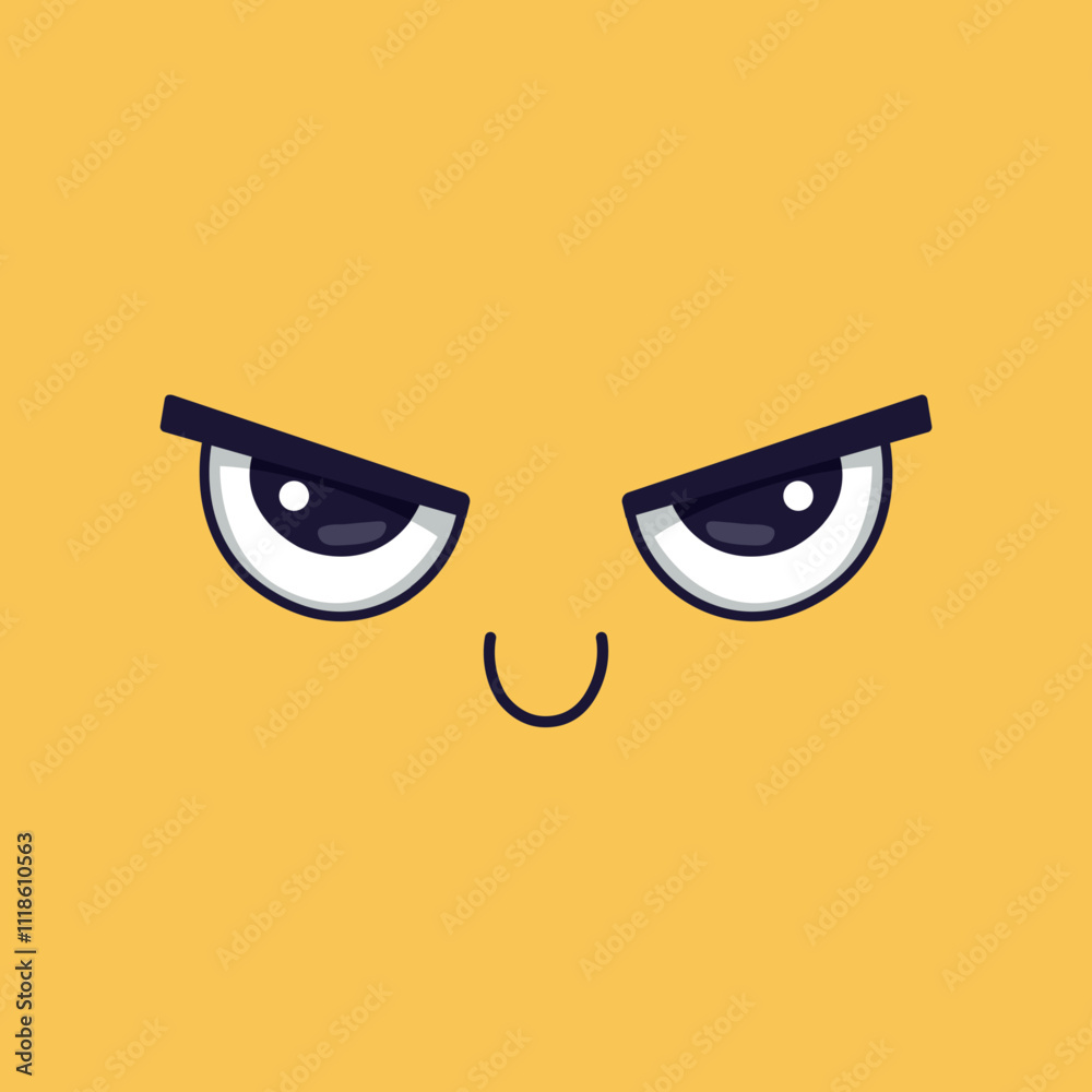 Cartoon face expressing skepticism with squinting eyes and a subtle smile, creating a playful representation of doubt and disbelief against a yellow background Cartoon face expressing skepticism with squinting eyes and a subtle smile, creating a playful representation of doubt and disbelief against a yellow background