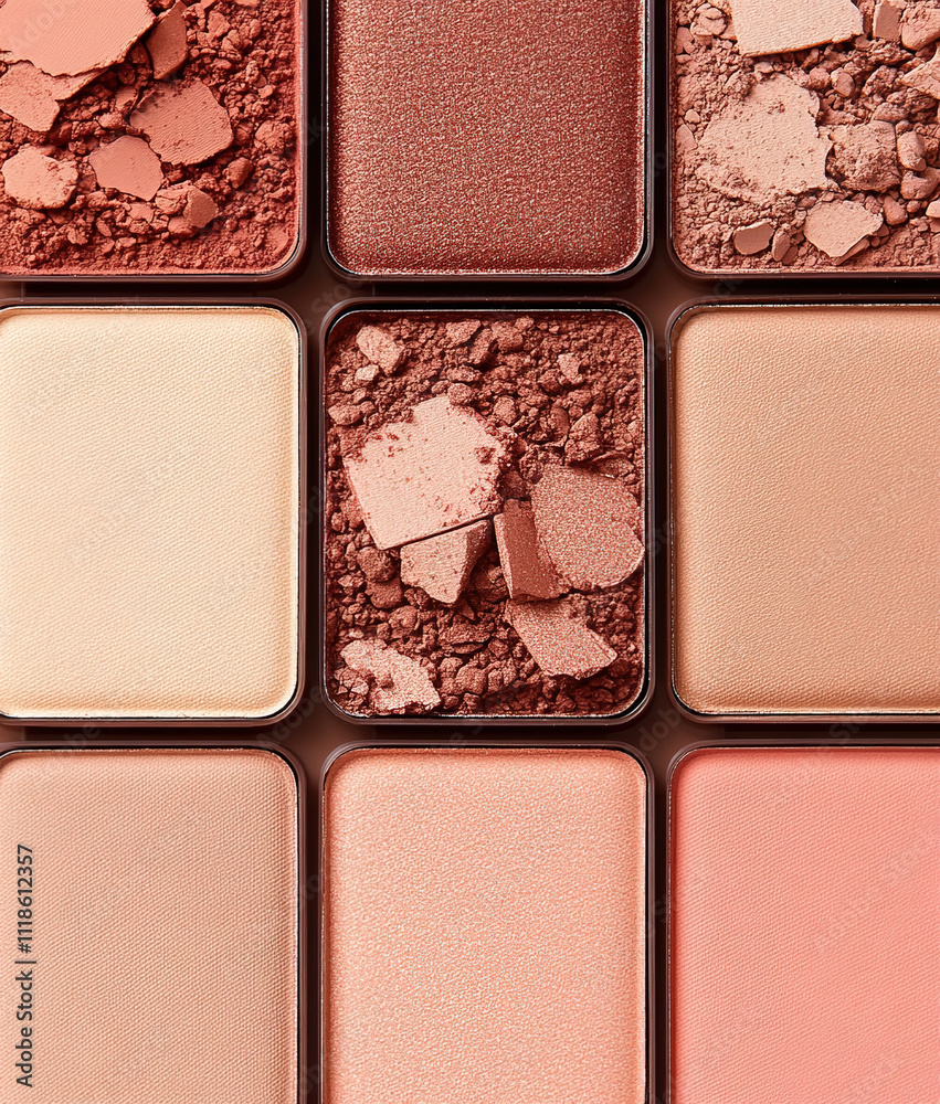 Fototapeta premium Close-up of warm beige and pink eyeshadow pigments palette