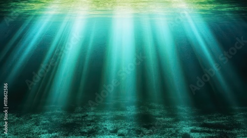 Underwater scene with sunlight beams penetrating the surface.