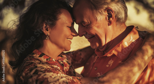 retrato sênior mulher homem casal feliz aposentadoria sorrindo amor idoso estilo de vida velho juntos ativo saudável vitalidade abraçando vínculo romance se divertindo photo