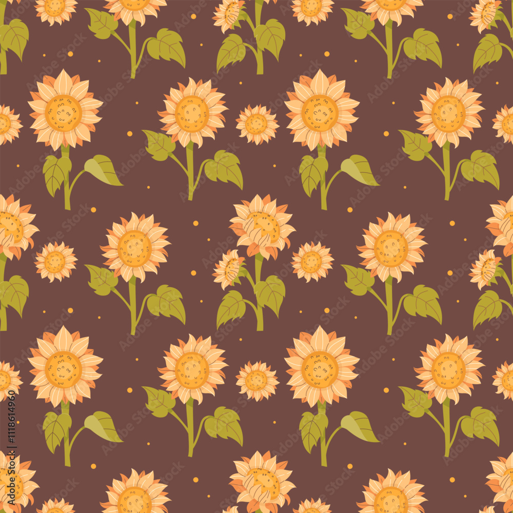 Seamless sunflowers pattern in flat style Seamless sunflowers pattern in flat style