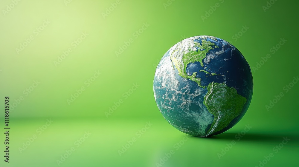 Realistic earth globe on green gradient background Realistic earth globe on green gradient background