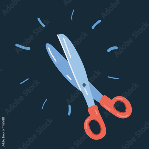 Cartoon vector illustration of Scissors isolated on dark background
