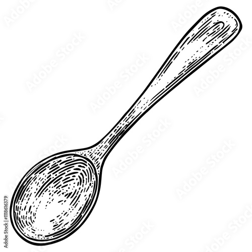 Spoon, Hand-Drawn Vector, Graphic Style, Cartoon Illustration, Black and White, Sketch Style, Isolated on White Background