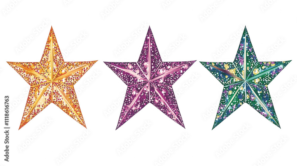 Glittering Mardi Gras Stars, flat vector design, transparent background, isolated on white, PNG file Glittering Mardi Gras Stars, flat vector design, transparent background, isolated on white, PNG file