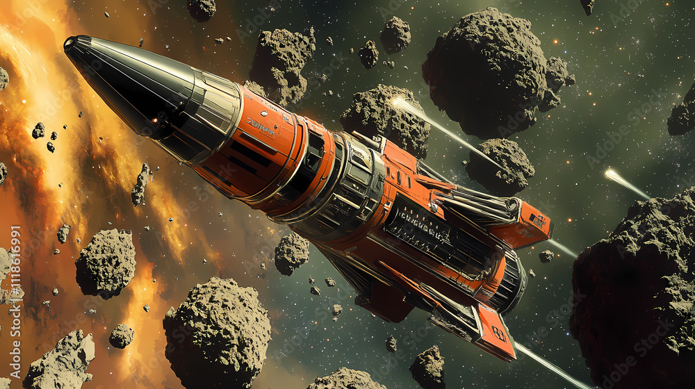 Rocket spaceship embarks on a journey through space, exploring new planets, asteroids, and galaxies with advanced technology for future business ventures. with copy space image. Stellar. Illustration Rocket spaceship embarks on a journey through space, exploring new planets, asteroids, and galaxies with advanced technology for future business ventures. with copy space image. Stellar. Illustration