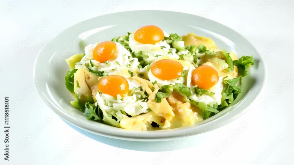 Fresh salad creation with egg slices and greens Fresh salad creation with egg slices and greens