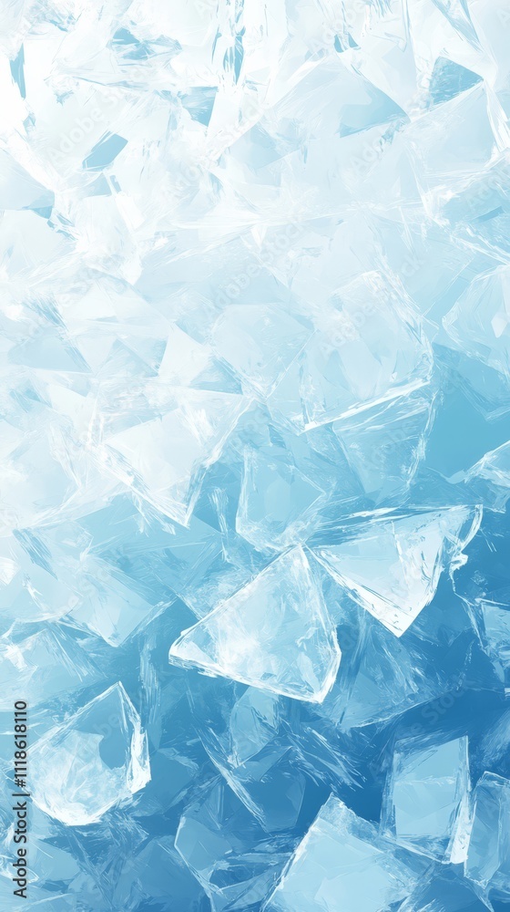 Obraz premium Shattered Ice: Abstract photo of fractured icy shards in a cool blue and white gradient. The texture is reminiscent of broken glass or shattered dreams. A stark, beautiful, and captivating image. 