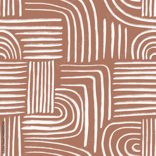 Abstract Organic Shapes Seamless Pattern.  mocha mousse boho background in minimalist mid century style. Perfect seamless print for home decor.