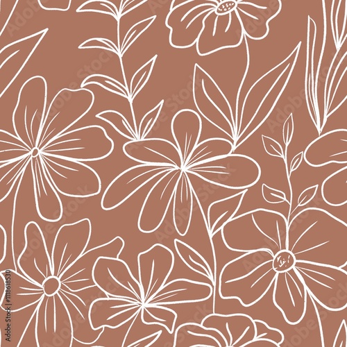 Floral seamless pattern with blossom flowers. mocha mousse color. Illustration for wedding invitations, wallpaper, textile, wrapping paper
