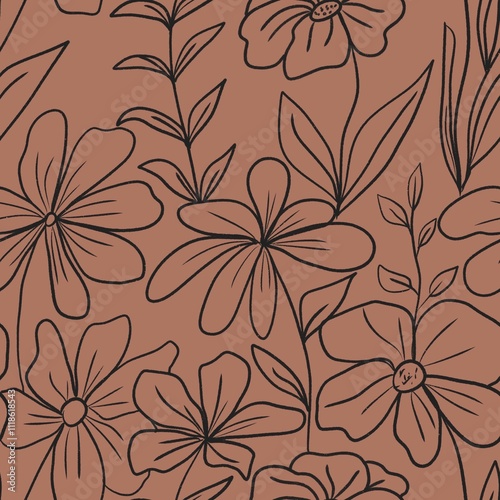 Floral seamless pattern with blossom flowers. mocha mousse color. Illustration for wedding invitations, wallpaper, textile, wrapping paper
