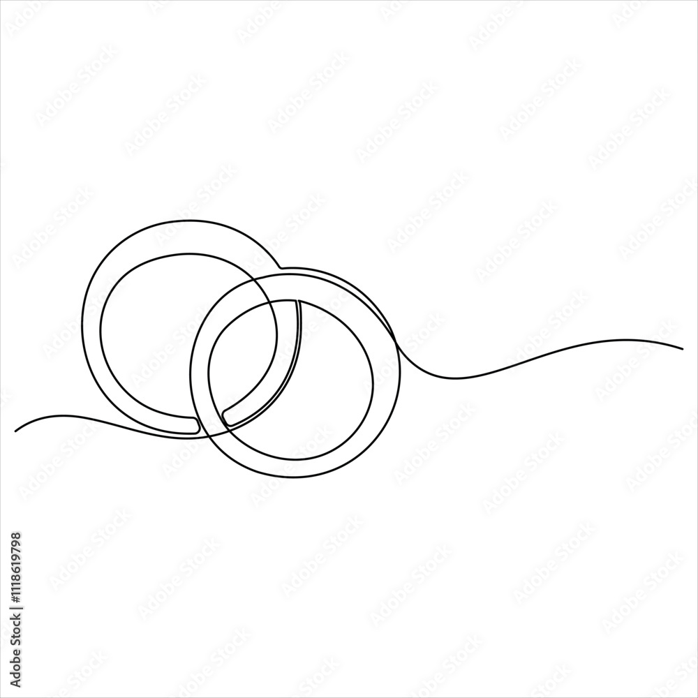 Obraz premium Continuous single line drawing of wedding rings romantic elegance concept and symbol proposal engagement and love marriage invitation outline design vector illustration