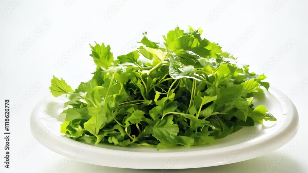 Fresh green lettuce on white plate in bright light Fresh green lettuce on white plate in bright light