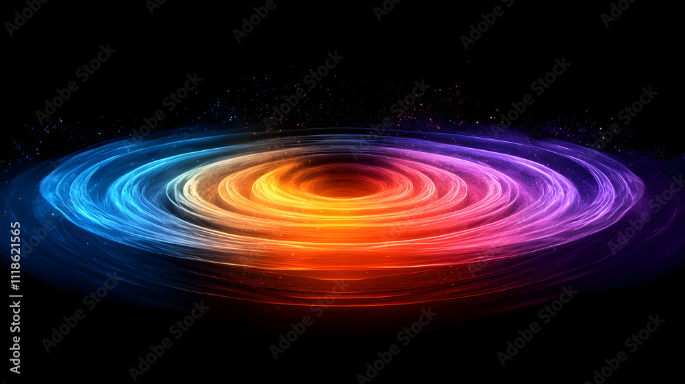 Fototapeta premium A Visual Masterpiece: Vibrant Digital Artwork Showcasing Expanding Sound Waves from a High-Tech Speaker Against a Black Background