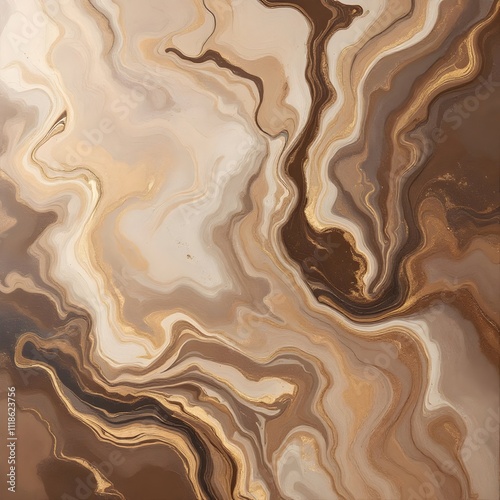 Abstract marbled design in mocha and beige tones with golden accents, fluid and artistic background, ideal for wallpapers, posters, or luxury branding