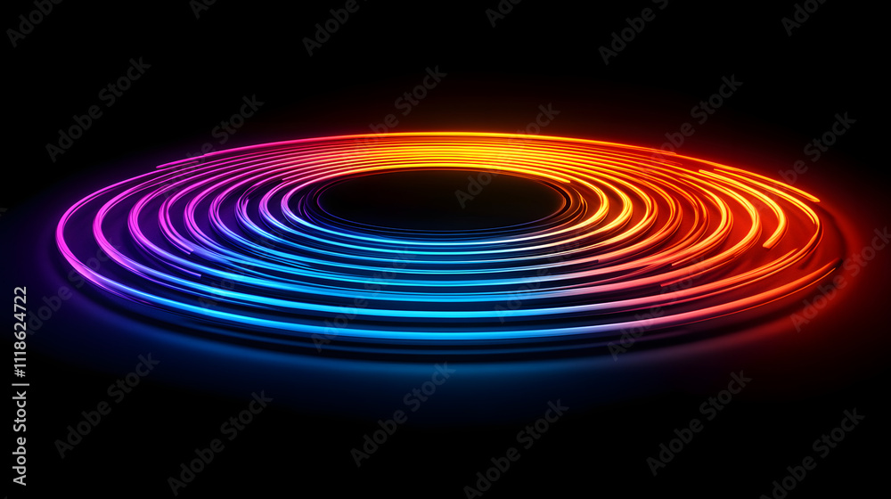 A Visual Masterpiece: Vibrant Digital Artwork Showcasing Expanding Sound Waves from a High-Tech Speaker Against a Black Background A Visual Masterpiece: Vibrant Digital Artwork Showcasing Expanding Sound Waves from a High-Tech Speaker Against a Black Background