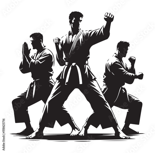 martial art pose silhouette vector illustration