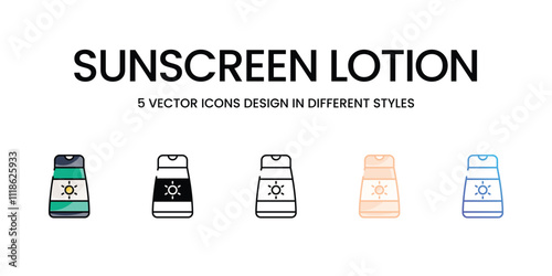 Sunscreen Lotion icons set in different style vector stock illustration