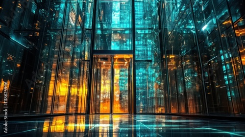 Wallpaper Mural Glass Metropolis: A futuristic city entrance at night Torontodigital.ca