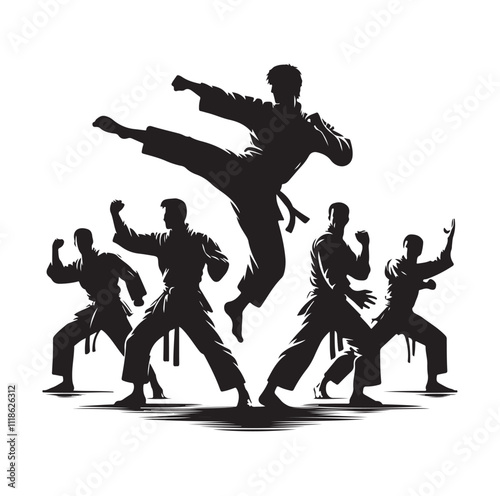 martial art pose silhouette vector illustration