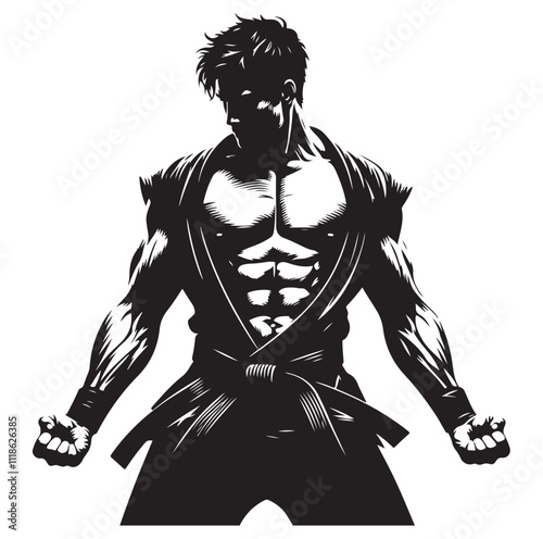 martial art pose silhouette vector illustration