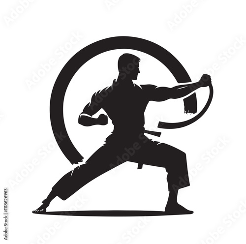 martial art pose silhouette vector illustration
