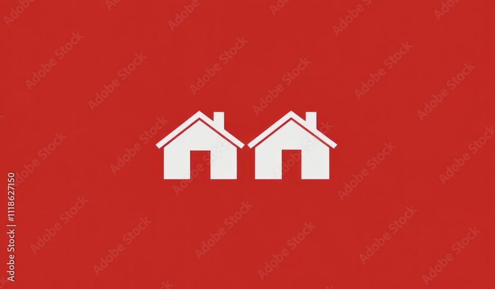 Two Simple White Houses on a Red Background Two Simple White Houses on a Red Background