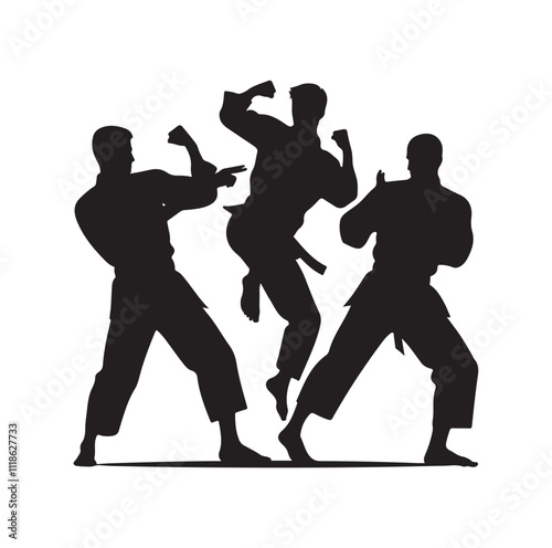 martial art pose silhouette vector illustration
