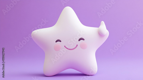 Happy Cartoon Star Cute 3D Render Purple Background Childish Fun Joyful Positive Wh