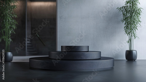 Wallpaper Mural Modern Black Display Stand  Minimalist Product Presentation  Interior Design Torontodigital.ca
