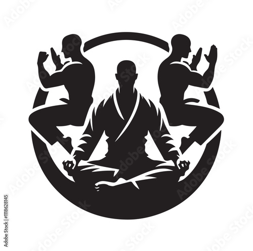 martial art pose silhouette vector illustration