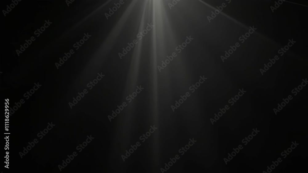 White light beams on black background. Bright effect. Spotlight ray abstract animation. Dynamic video footage. Dim stage lighting