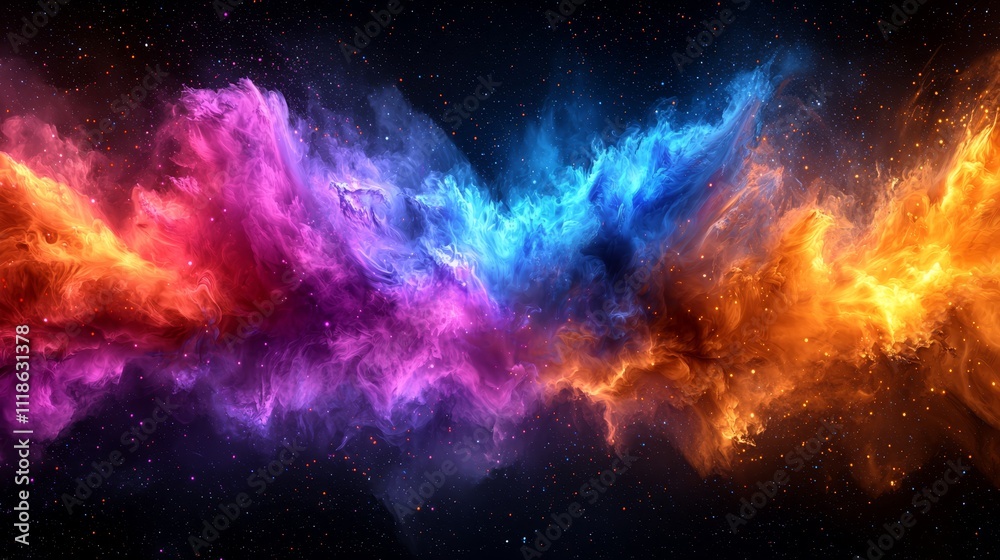 A colorful explosion of smoke on a black background A colorful explosion of smoke on a black background