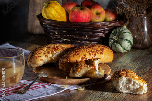 Fresh baked goods on a rustic table