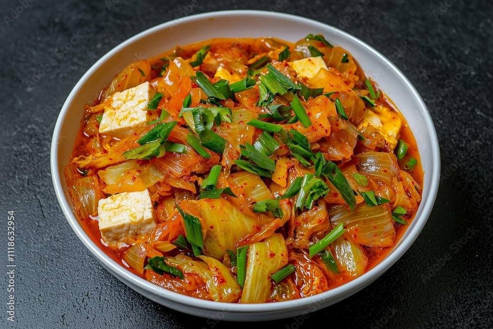 Spicy Korean Kimchi Stew with Tofu, Tangy Concept for Asian Comfort Food Lovers