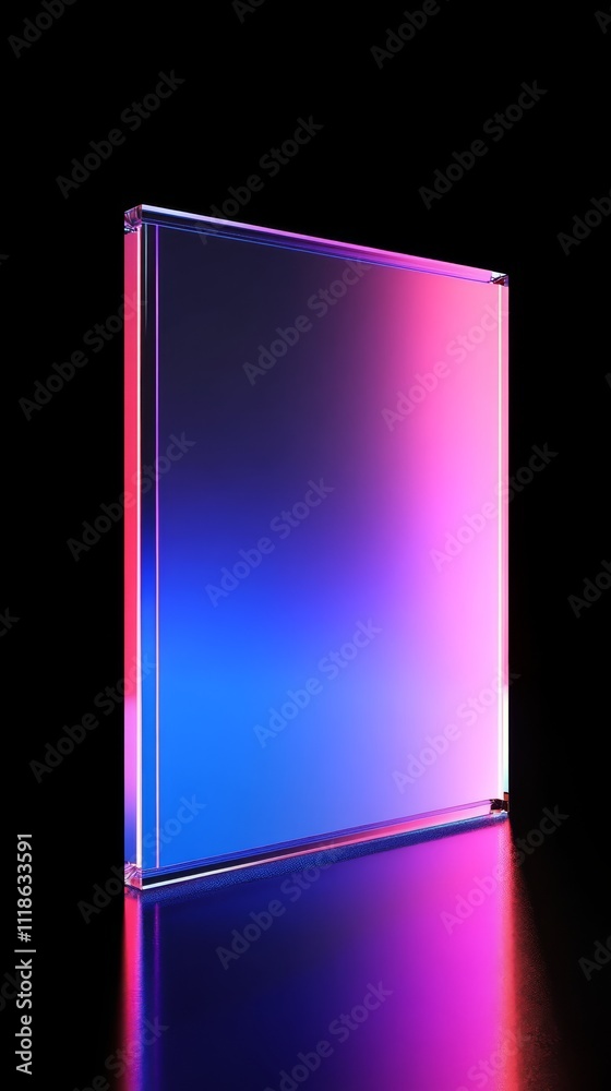 Neon Glass Panel: Abstract image of a vibrant glass panel with a gradient of neon pink and blue colors, reflecting on a dark surface. Perfect for modern and technology-related projects. Neon Glass Panel: Abstract image of a vibrant glass panel with a gradient of neon pink and blue colors, reflecting on a dark surface. Perfect for modern and technology-related projects.